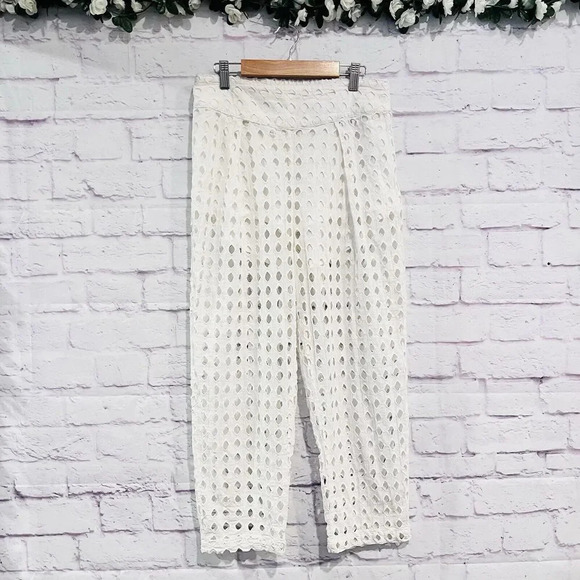 Free People Geo Eyelet Cotton Cover Up Pants Elastic Waist Size XS Vacation - Picture 3 of 11